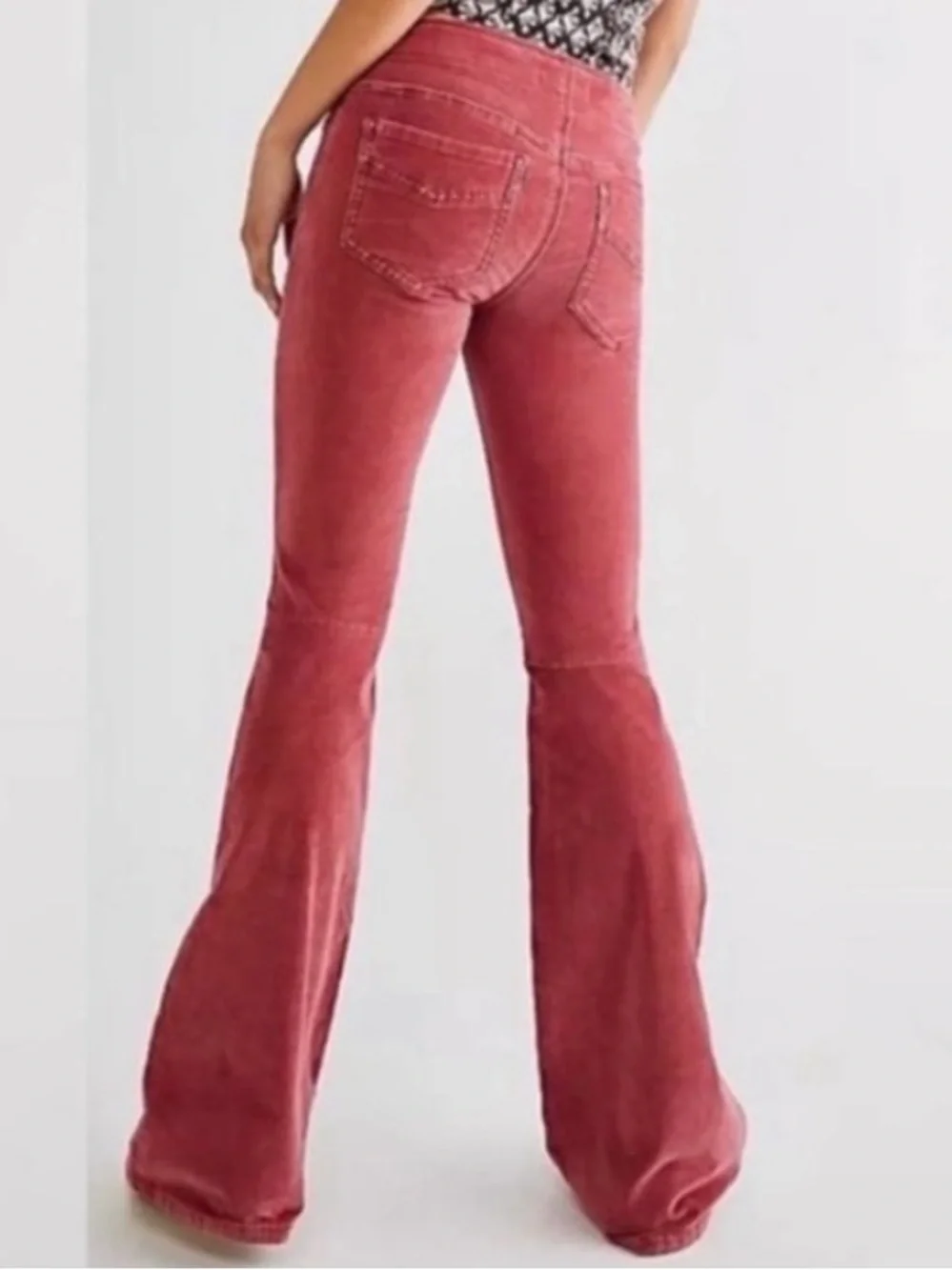 Free People Pull On Corduroy Flare Pants Rose Pink Red 26